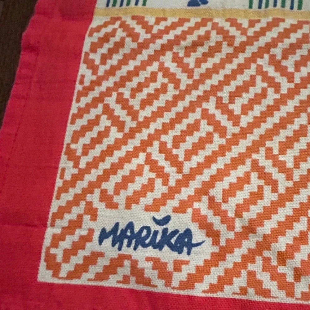 Vintage Marika Tea Towel Cotton Cat Cottagecore Folk Art Retro Decor Farmhouse